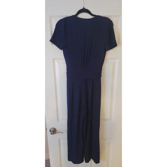 Boden Jumpsuit Womens SZ 4 Crop Wide Leg Stretch Navy Blue Jersey Knit - Picture 7 of 10